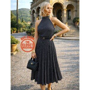 ZARA Belted Pleated Halter Midi Dress NWT